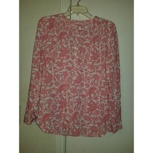 ANN TAYLOR LOFT Blouse Button Up Red White Paisley Long Sleeve Small Top Cotton